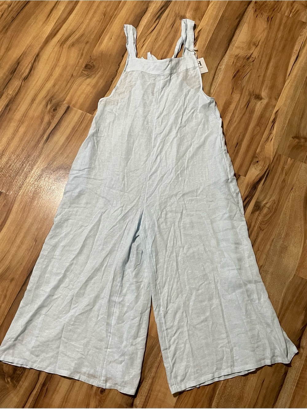 NWT Haute Hippie Style Linen Blend Wide Leg Jumpsuit Light Blue Large L